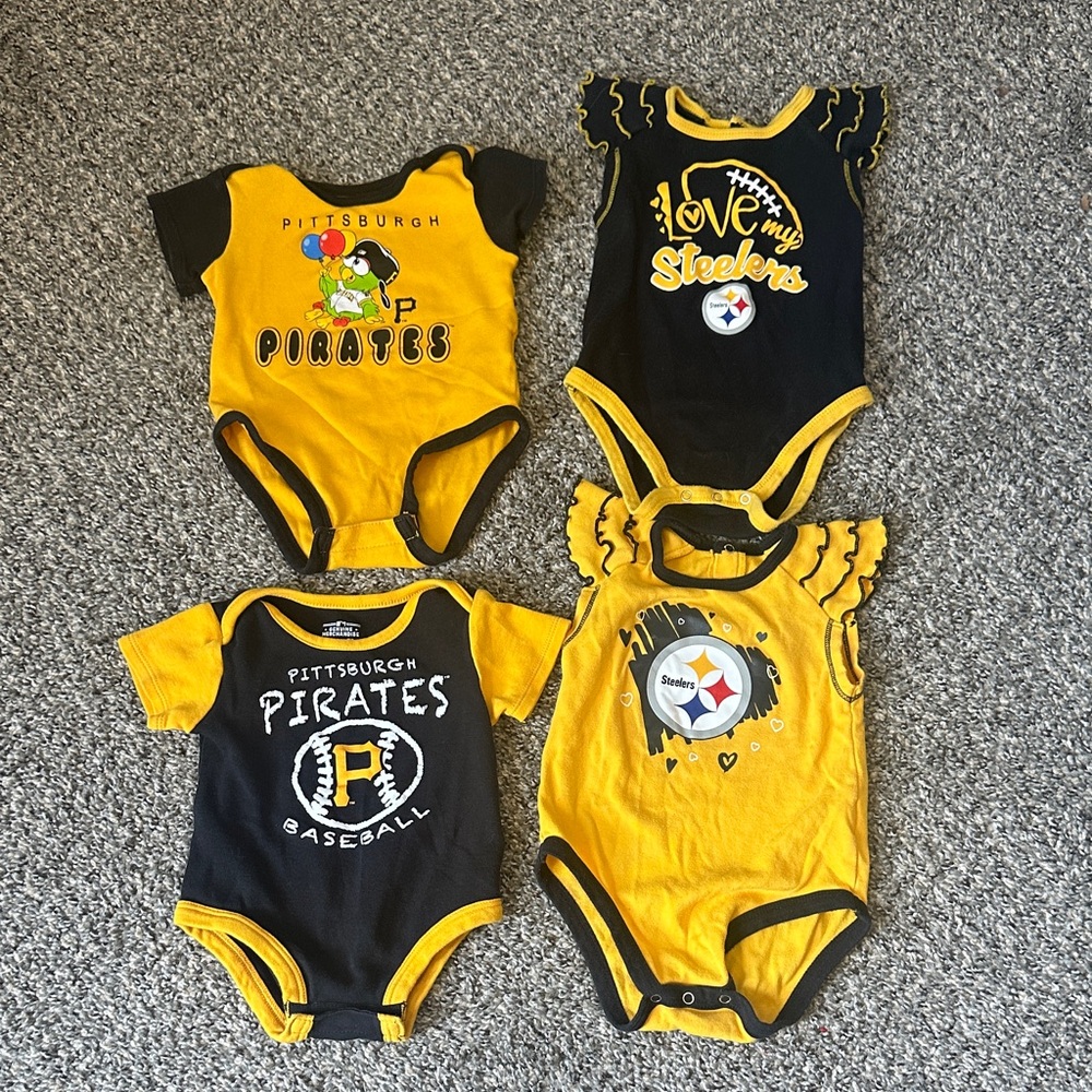 NFL Pittsburgh Steelers and MLB Pirates Baby Bodysuits - Black and Yellow